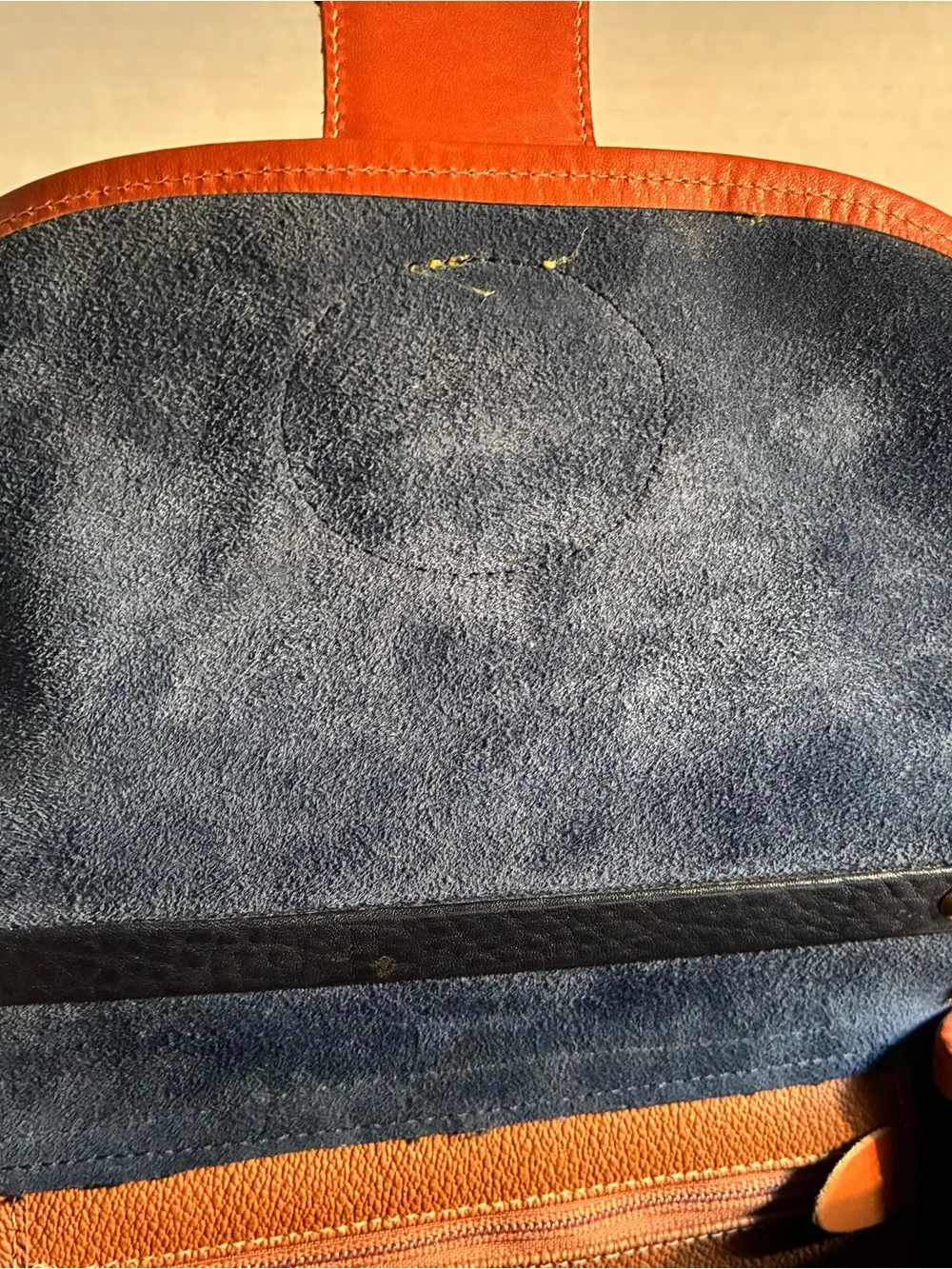 Vintage 80’s Dooney & Bourke Black Pebbled Leather Satchel with Brown Trim Navy